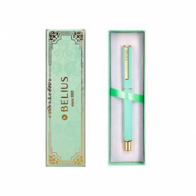 Boligrafo belius macaron bliss forma hexagonal color verde dorado tinta azul caja de diseño