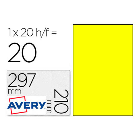 Etiqueta adhesiva avery poliester amarillo 210 x 297 mm laser pack de 20 unidades