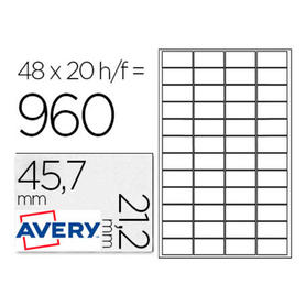 Etiqueta adhesiva avery poliester plata 45,7 x 21,2 mm laser pack de 960 unidades