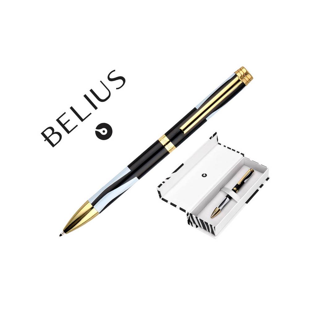 Boligrafo belius dualita cuerpo negro color blanco tinta azul caja de diseño