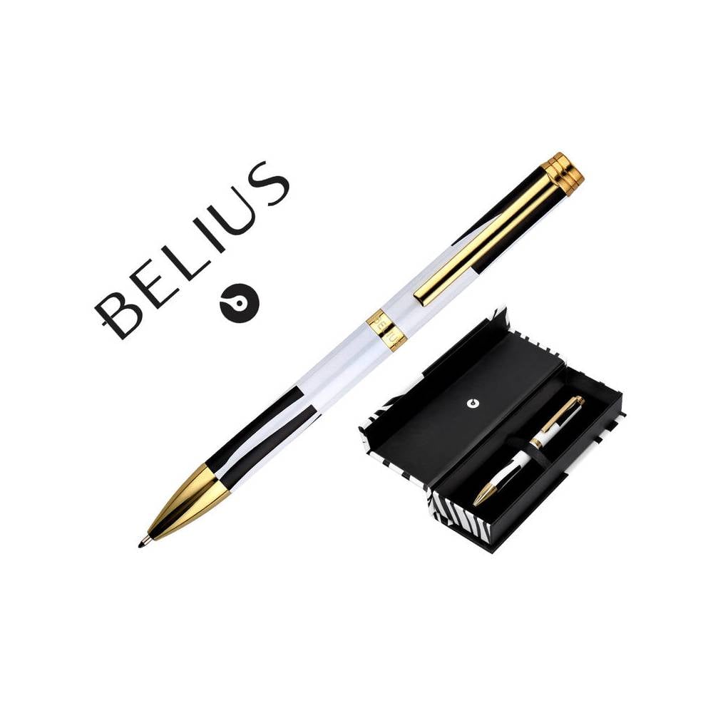 Boligrafo belius dualita cuerpo blanco color negro tinta azul caja de diseño