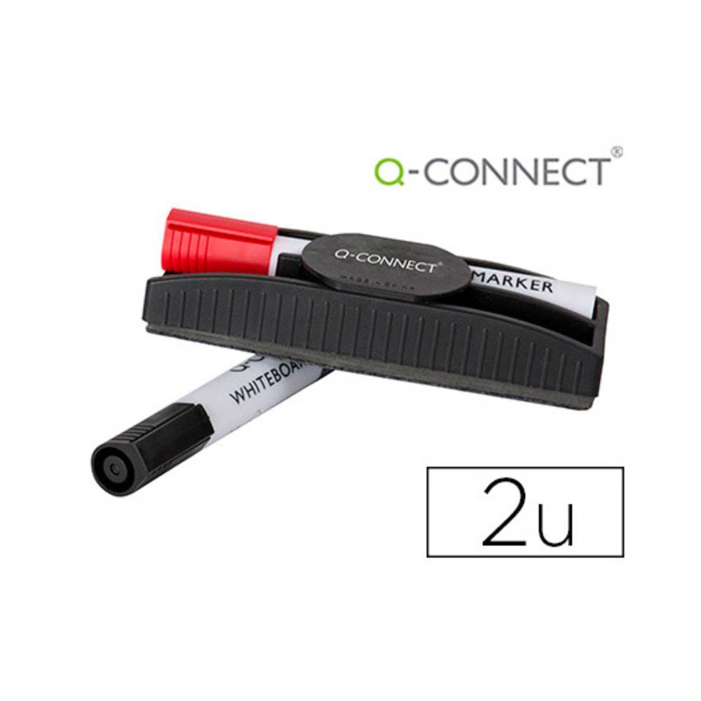 Borrador q-connect magnetico con rotulador rojo y negro para pizarra blanca