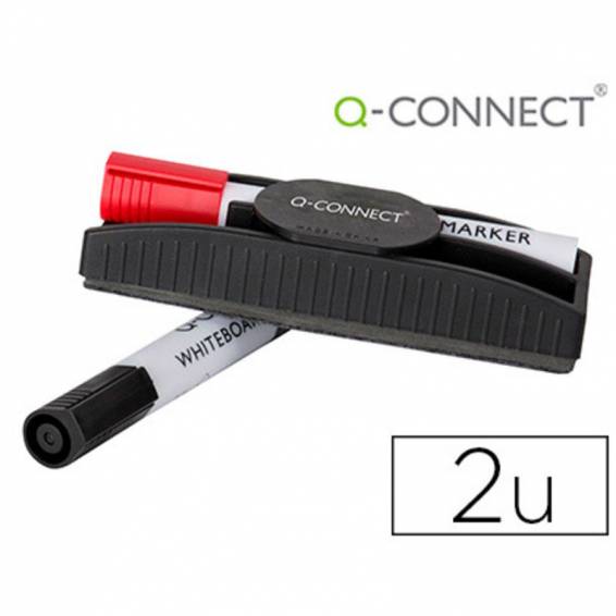 Borrador q-connect magnetico con rotulador rojo y negro para pizarra blanca