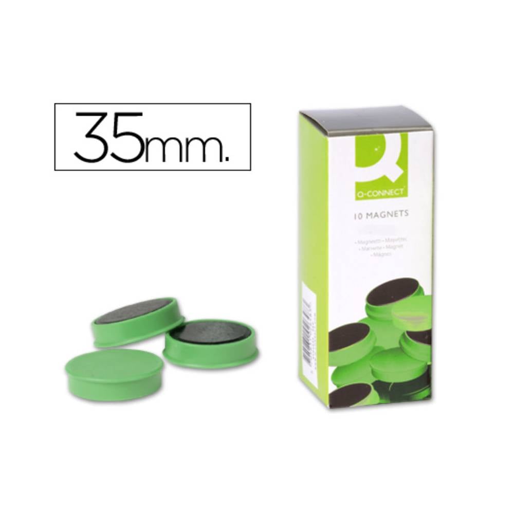 Iman para sujecion q-connect ideal para pizarras magneticas35 mm verde caja de 10 unidades