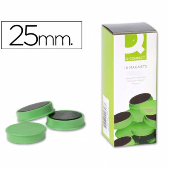 Iman para sujecion q-connect ideal para pizarras magneticas25 mm verde caja de 10 unidades