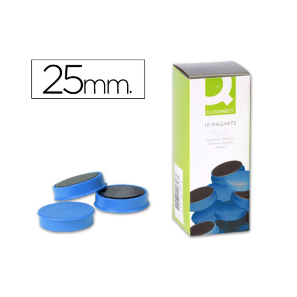 Iman para sujecion q-connect ideal para pizarras magneticas25 mm azul caja de 10 unidades