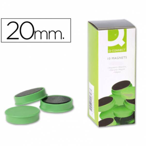 Iman para sujecion q-connect ideal para pizarras magneticas20 mm verde caja de 10 unidades