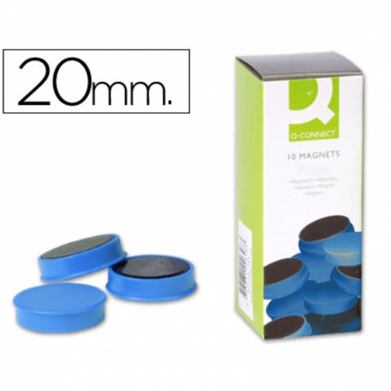 Iman para sujecion q-connect ideal para pizarras magneticas20 mm azul caja de 10 unidades