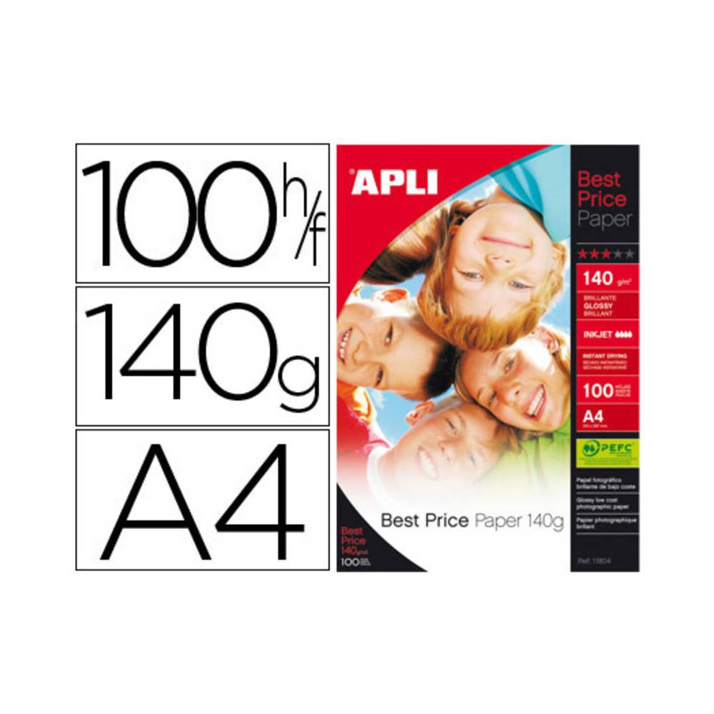 Papel fotografico apli glossy din a4 pack de 100 hojas 140 gr