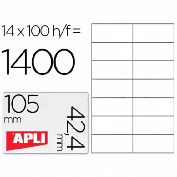 Etiqueta adhesiva apli 1277 tamaño 105x42.4 mm -fotocopiadora -laser e inkjet-caja con 1400 etiquetas