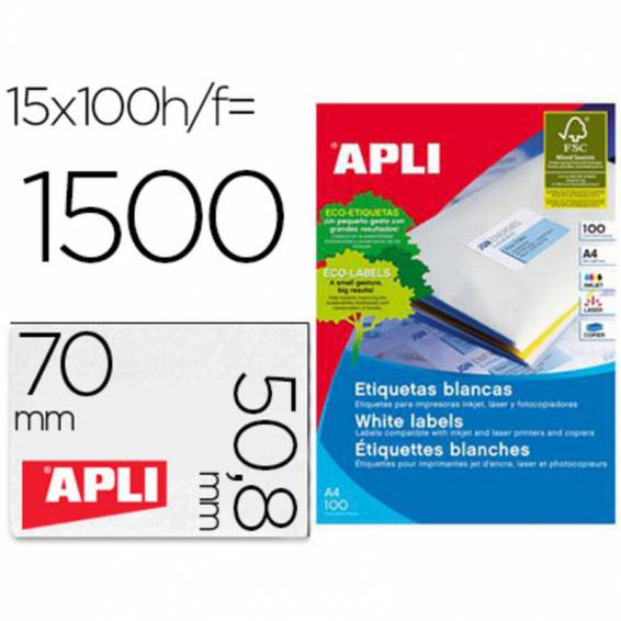 Etiqueta adhesiva apli 1295 tamaño 70x50,8 mm fotocopiadora laser ink-jet caja con 100 hojas din a4