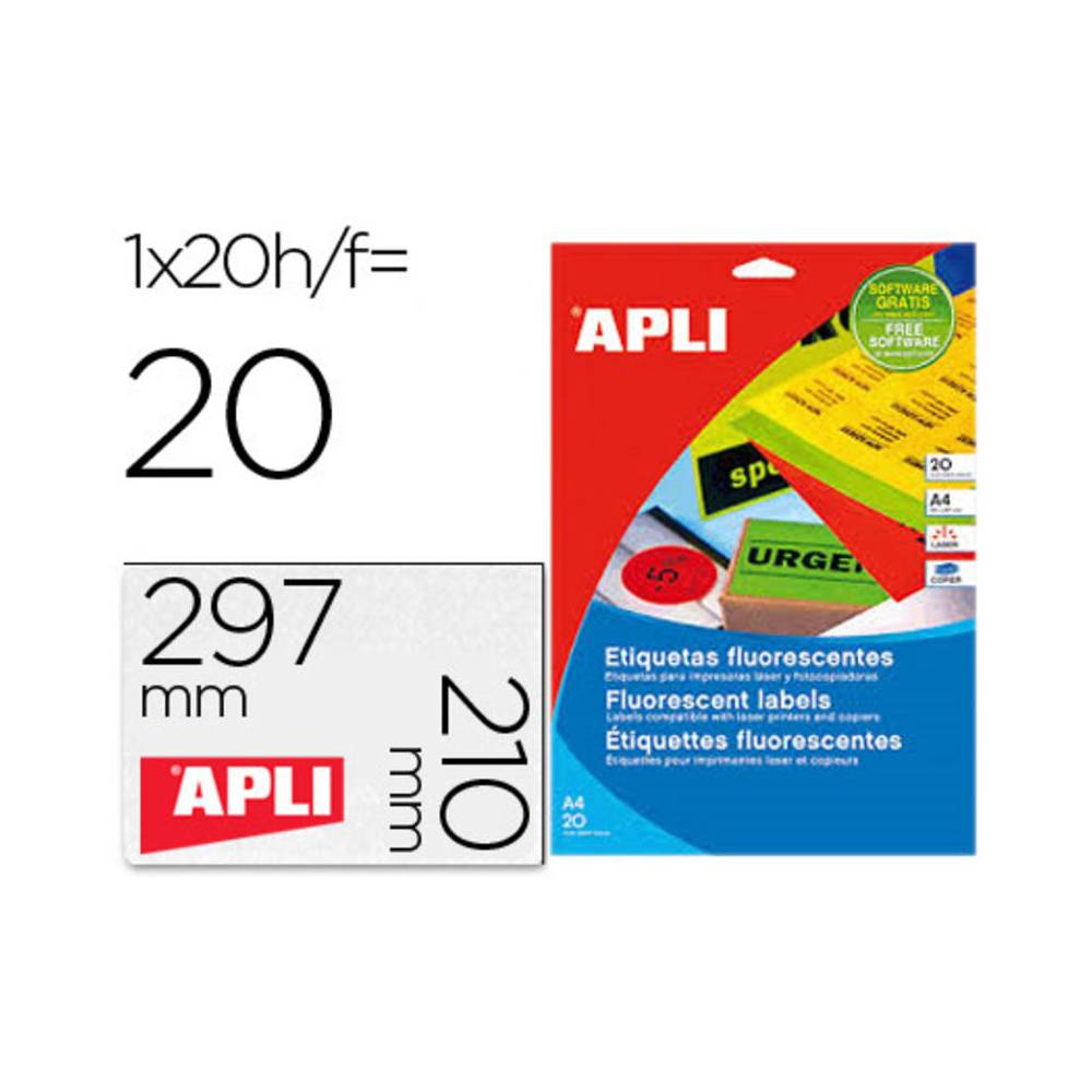 Etiqueta adhesiva apli 02881 210x297 mm para fotocopiadora laser caja con 20 hojas din a4 verde