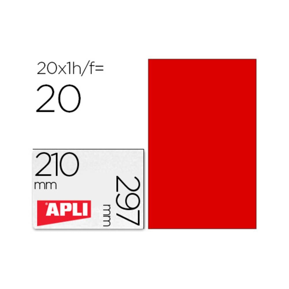 Etiqueta adhesiva apli 02880 tamaño 210x297 mm para fotocopiadora laser ink-jet caja con 20 hojas din a4 rojo