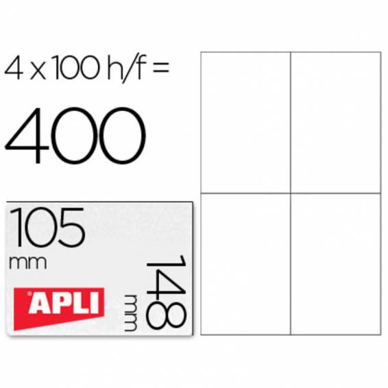 Etiqueta adhesiva apli 1280 tamaño 105x148 mm para fotocopiadora laser ink-jet caja con 100 hojas din a4