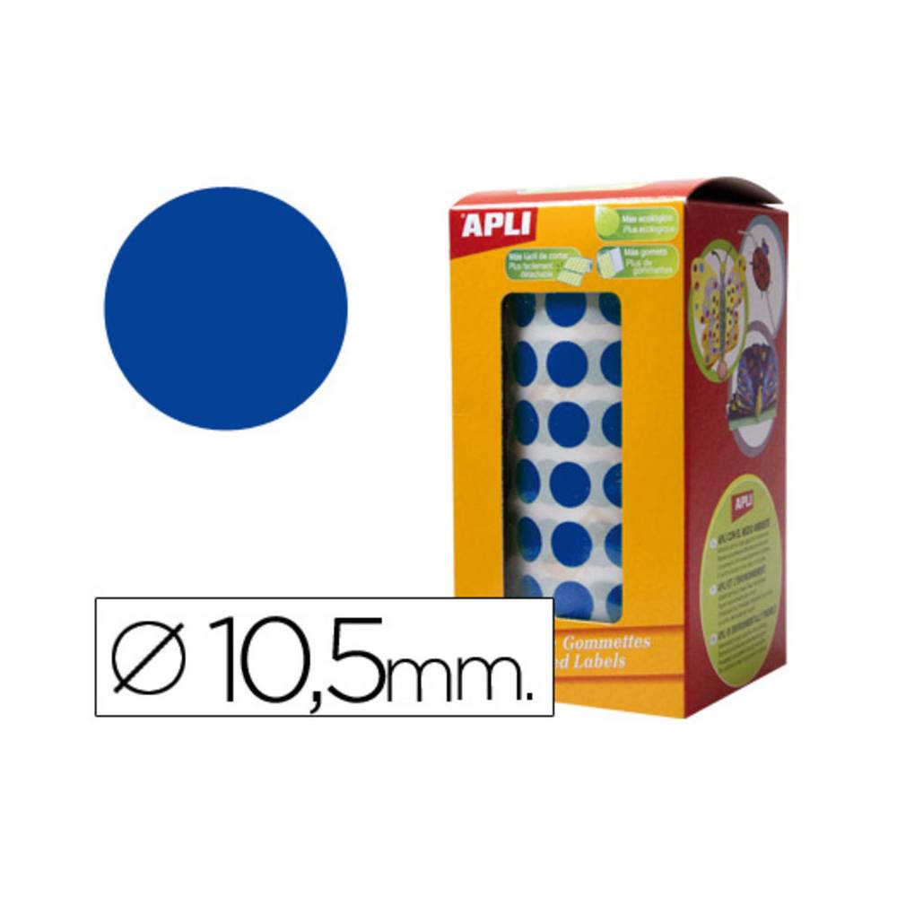 Gomets autoadhesivos circulares 10,5mm azul rollo de 5192 unidades