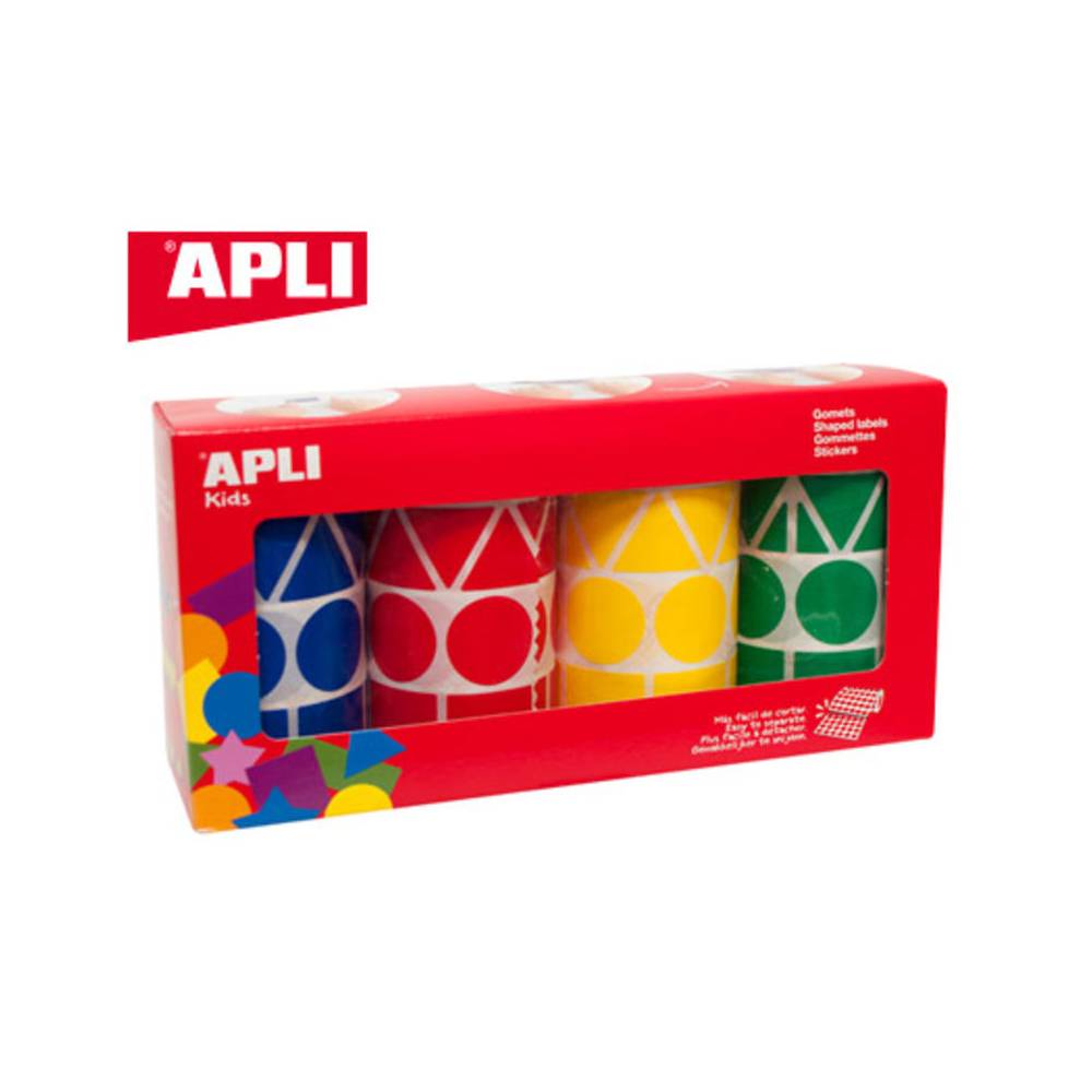 Gomets apli figuras surtidas t amaño xl pack de 4 rollos colores surtidos 5428 unidades