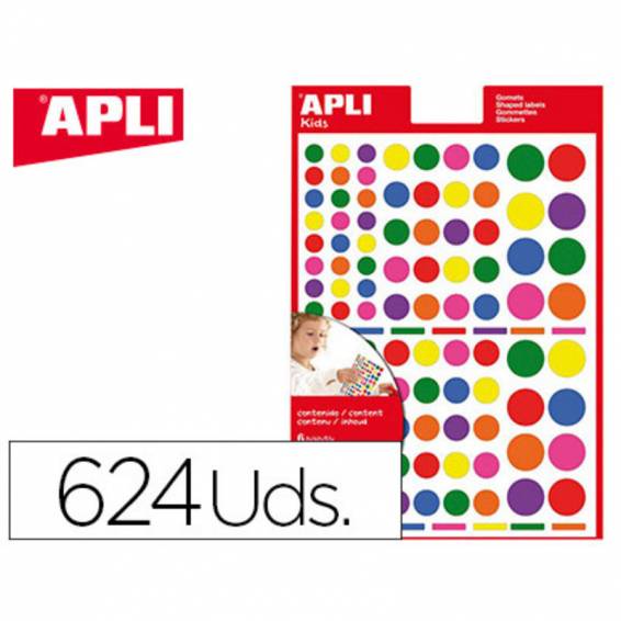 Gomets apli autoadhesivo circulo multicolor blister de 624 unidades surtidas