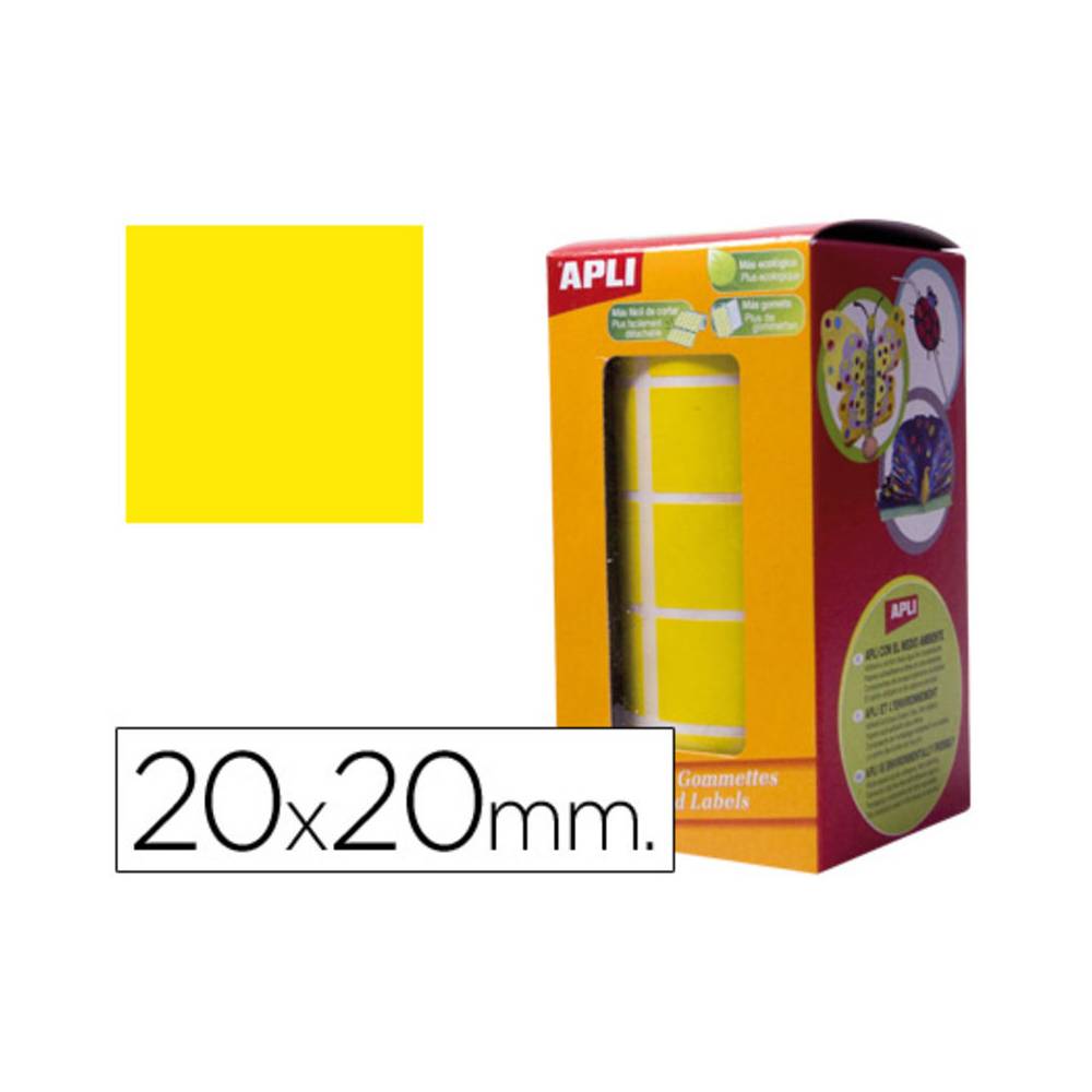 Gomets autoadhesivos cuadrados 20x20 mm amarillo rollo de 1770 unidades