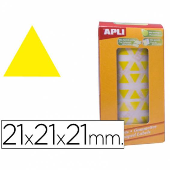 Gomets autoadhesivos triangulares 21x21x21mm amarillo rollo de 2832 unidades