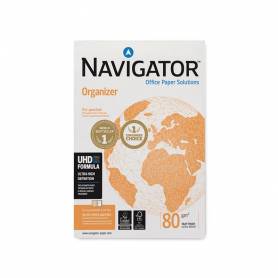 Papel fotocopiadora navigator din a4 80 gramos 4 taladros papel multiuso ink-jet y laser paquete de 500 hojas