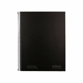 Cuaderno espiral navigator a4 micro tapa forrada 120h 80gr cuadro 5mm 5 bandas 4 taladros color negro