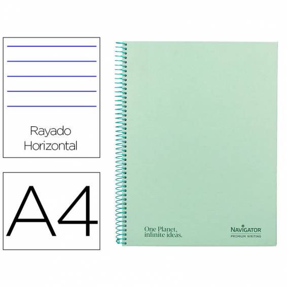 Cuaderno espiral navigator a4 micro tapa forrada 120h 80gr horizontal 5 banda 4 taladros color menta