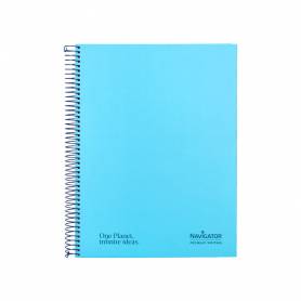 Cuaderno espiral navigator a4 micro tapa forrada 120h 80gr horizontal 5 banda 4 taladros color celeste