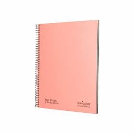 Cuaderno espiral navigator a4 micro tapa forrada 120h 80gr cuadro 5mm 5 bandas 4 taladros color rosa