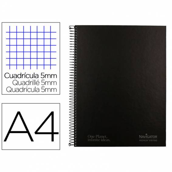 Cuaderno espiral navigator a4 micro tapa forrada 80h 80 gr cuadro 5mm 1 banda color negro