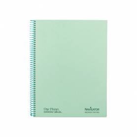 Cuaderno espiral navigator a4 micro tapa forrada 80h 80gr cuadro 5mm 1 banda color menta