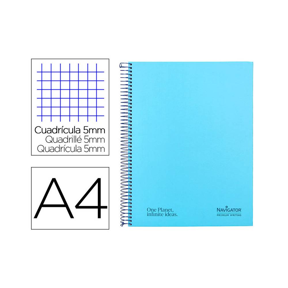 Cuaderno espiral navigator a4 micro tapa forrada 80h 80gr cuadro 5 mm 1 banda color celeste