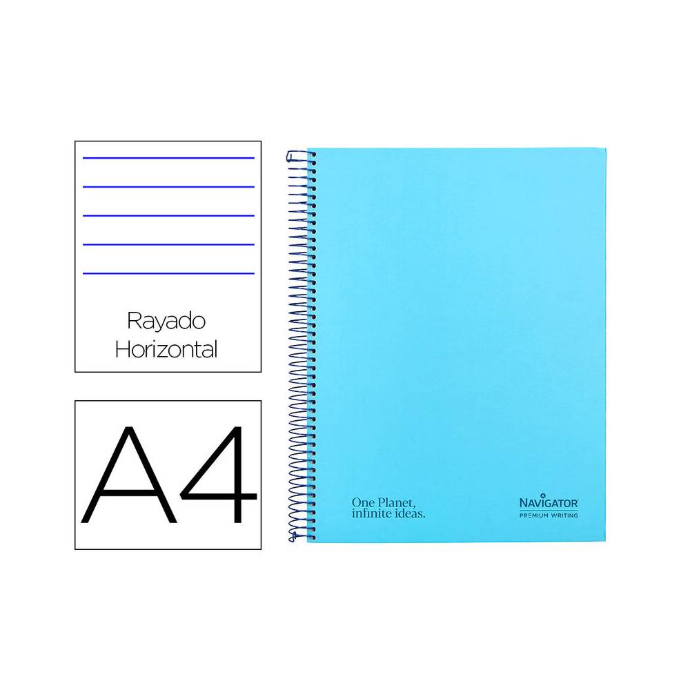 Cuaderno espiral navigator a4 micro tapa forrada 80h 80gr horizontal 1 banda color celeste