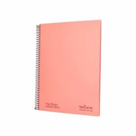 Cuaderno espiral navigator a4 micro tapa forrada 80h 80gr horizontal 1 banda color coral