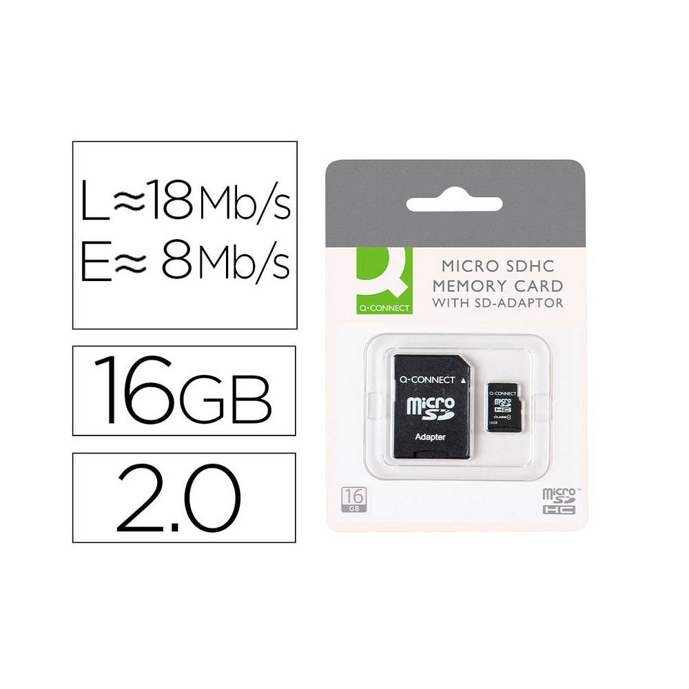 Memoria sd micro q-connect flash 16 gb clase 6 con adaptador