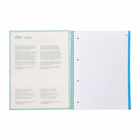 Cuaderno espiral navigator a4 micro tapa forrada 120h 80gr cuadro 5mm 5 bandas 4 taladros color menta