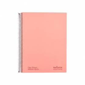 Cuaderno espiral navigator a4 tapa dura 80h 80gr cuadro 4mm con margen coral