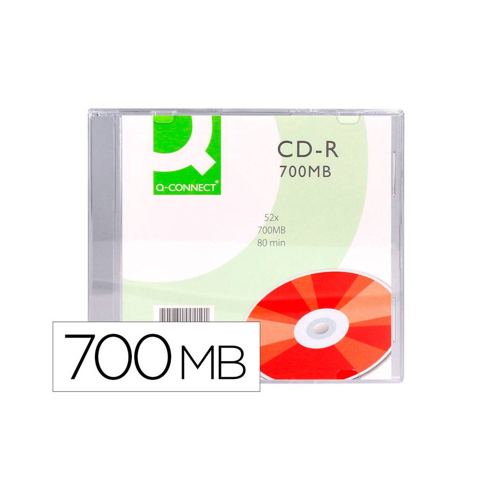 Cd-r q-connect capacidad 700mb duracion 80min velocidad 52x caja slim