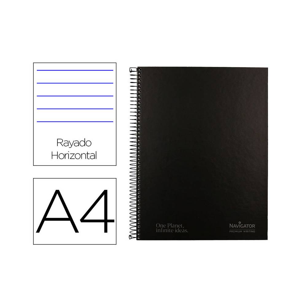 Cuaderno espiral navigator a4 tapa dura 80h 80gr horizontal con margen negro