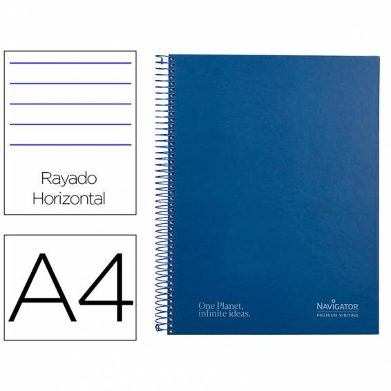 Cuaderno espiral navigator a4 tapa dura 80h 80gr horizontal con margen azul marino