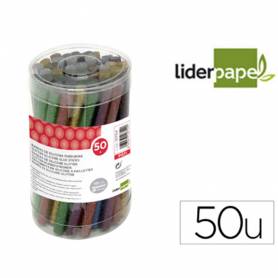 Barra termofusible purpurina liderpapel 7 mm diametro x 100 mm de alto bote 50 unidades colores surtidos