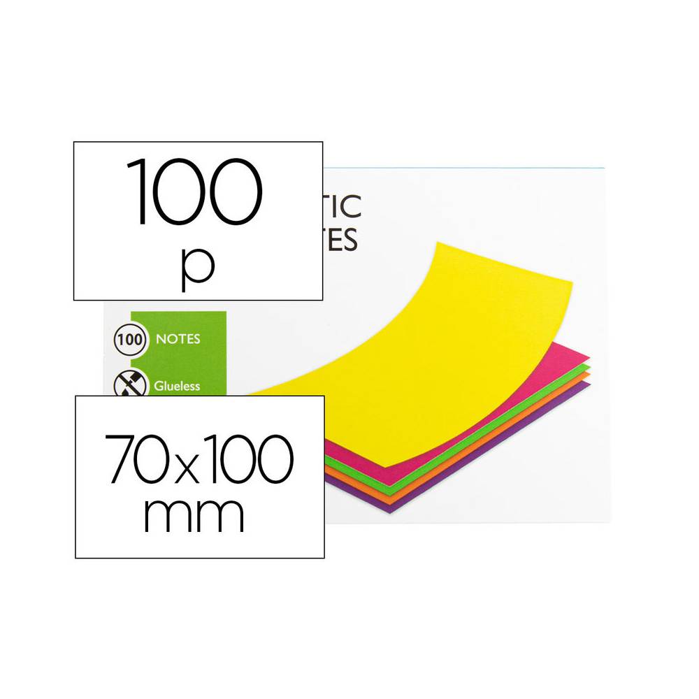 Bloc de notas electrostaticas quita y pon q-connect 70x100 mm 100 hojas 5 colores fluorescentes