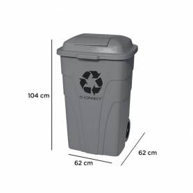 Papelera contenedor q-connect plastico con tapadera 240l color gris 1040x610x610 mm con ruedas