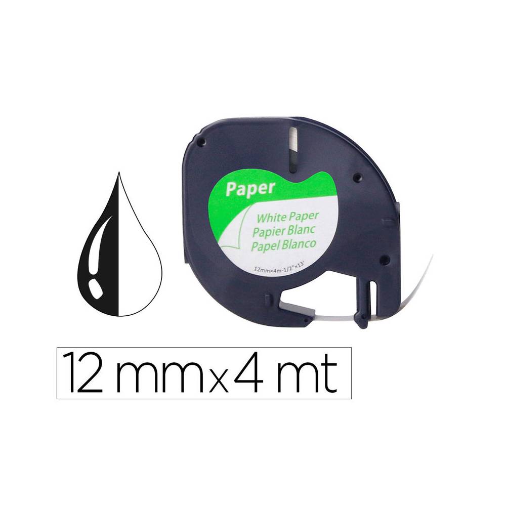 Cinta q-connect papel 12mm x 4mt negro-blanco para letratag