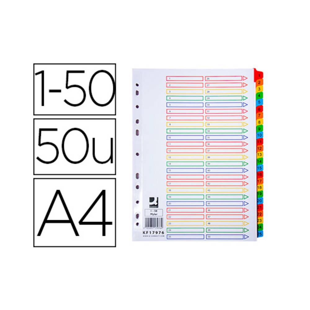 Separador numerico q-connect carton 1-50 juego de 50 separadores din a4 multitaladro