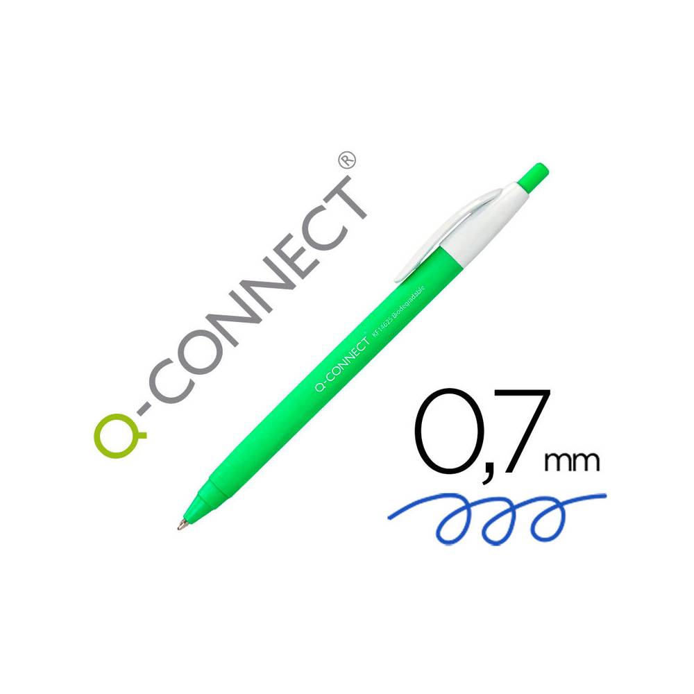 Boligrafo q-connect retractil kf14625 biodegradable verde tinta azul