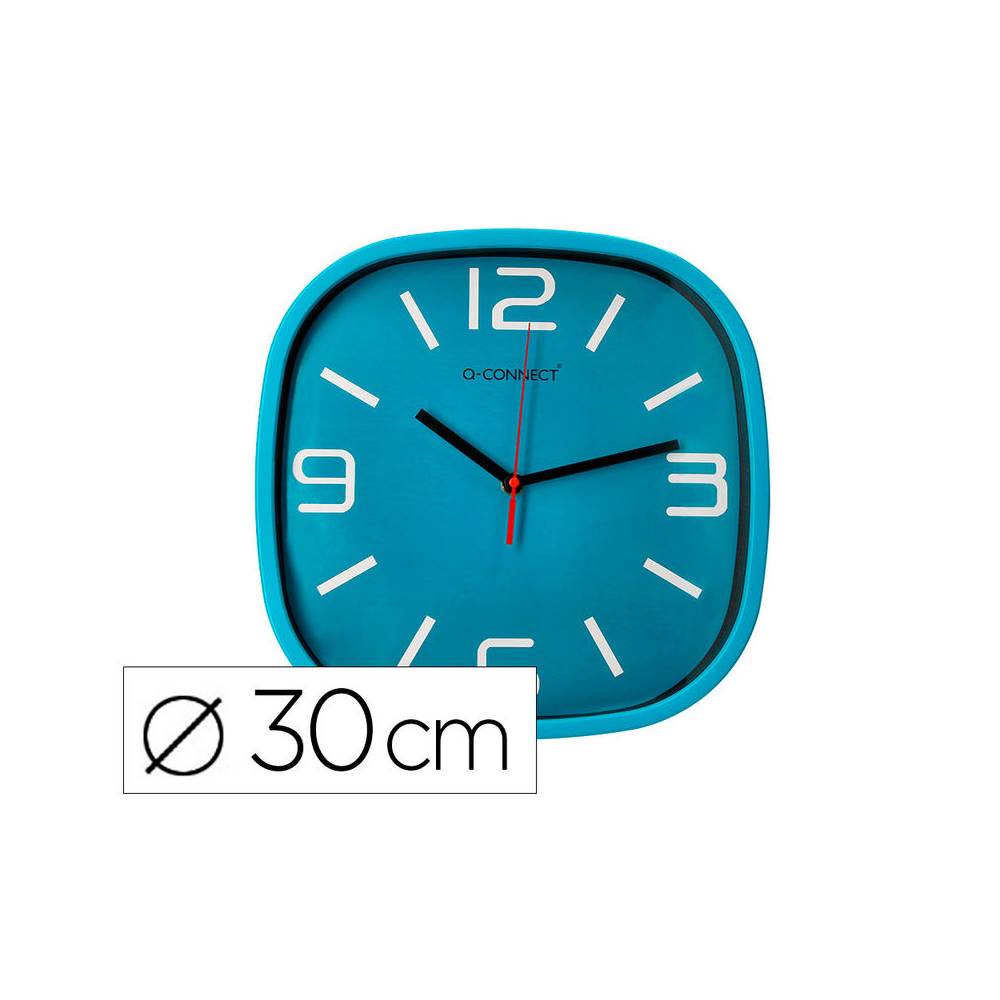 Reloj q-connect de pared de plastico redondo 30 cm movimiento silencioso color azul