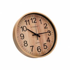 Reloj q-connect de pared de plastico redondo 25,7 cm movimiento silencioso color madera natural