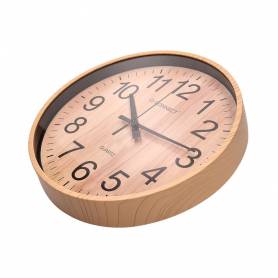 Reloj q-connect de pared de plastico redondo 25,7 cm movimiento silencioso color madera natural