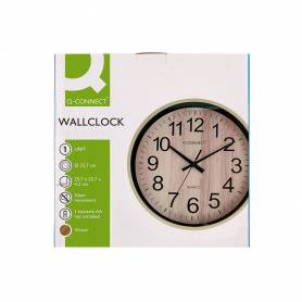 Reloj q-connect de pared de plastico redondo 25,7 cm movimiento silencioso color madera natural