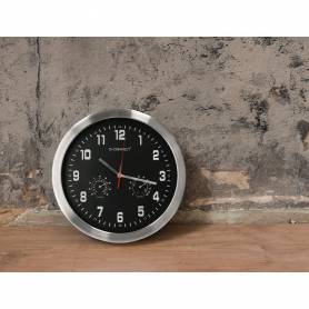 Reloj q-connect de pared metalico redondo 35,5 cm movimiento silencioso color cromado con esfera negra